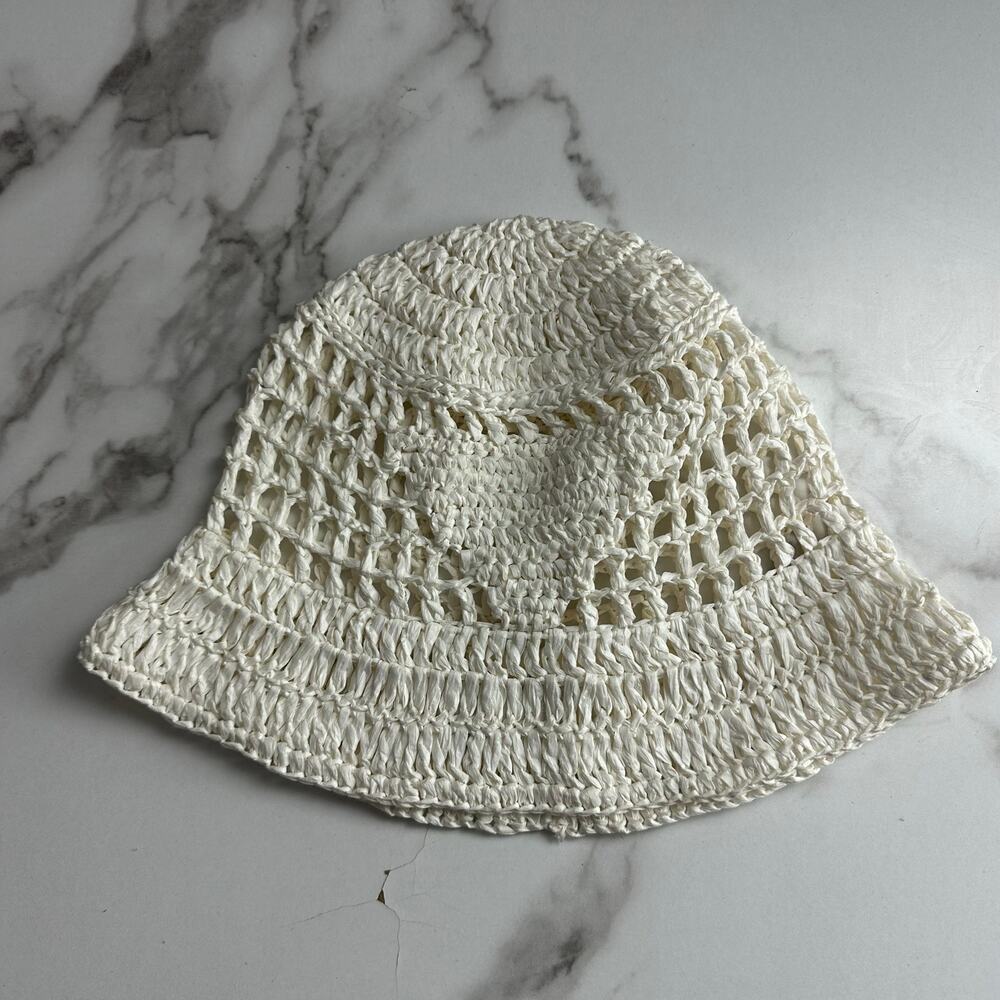 Akira White Straw Bucket Boho Beach Hat OSFM - Picture 3 of 6